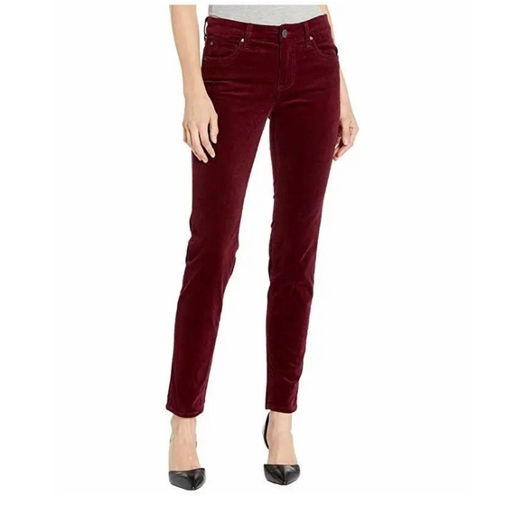 KUT from the Kloth Diana Stretch Skinny Corduroy Jeans in Burgundy - Picture 1 of 3